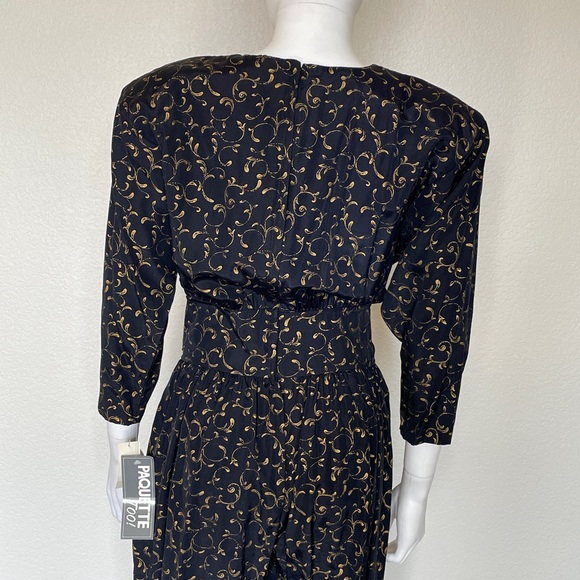 NWT Vintage 80’s Black Gold Vine Print Long Sleeve Jumpsuit by Paquette Too! - Picture 8 of 11